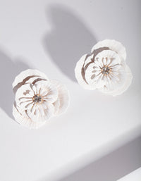 White Textured Flower Stud Earrings - link has visual effect only