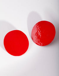 Red Round Textured Statement Stud Earrings - link has visual effect only