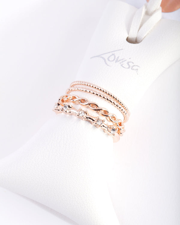 Rose Gold Crystal Ring Stack Pack