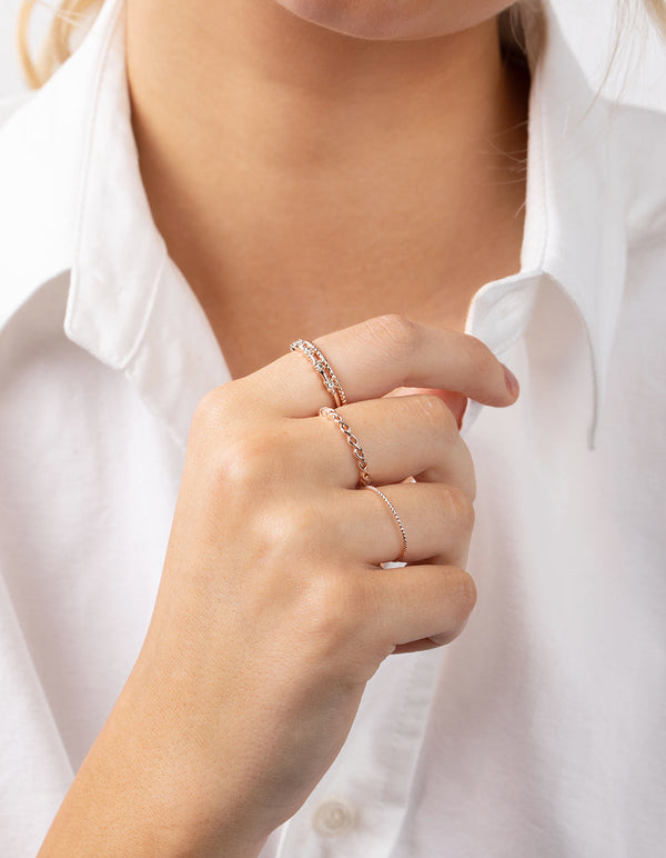 Rose Gold Crystal Ring Stack Pack