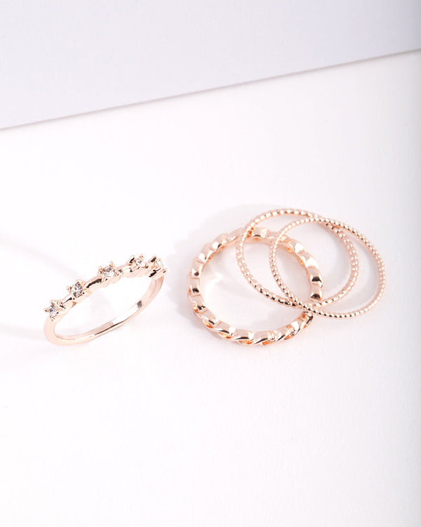 Stapelpakket met roségouden kristallen ringen