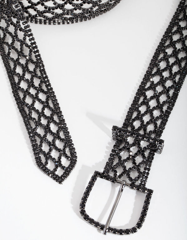 Gunmetal Diamante 100cm Belt