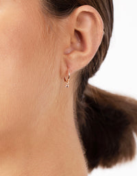 Rose Gold Plated Sterling Silver Cubic Zirconia Dangle Hoop Earrings - link has visual effect only