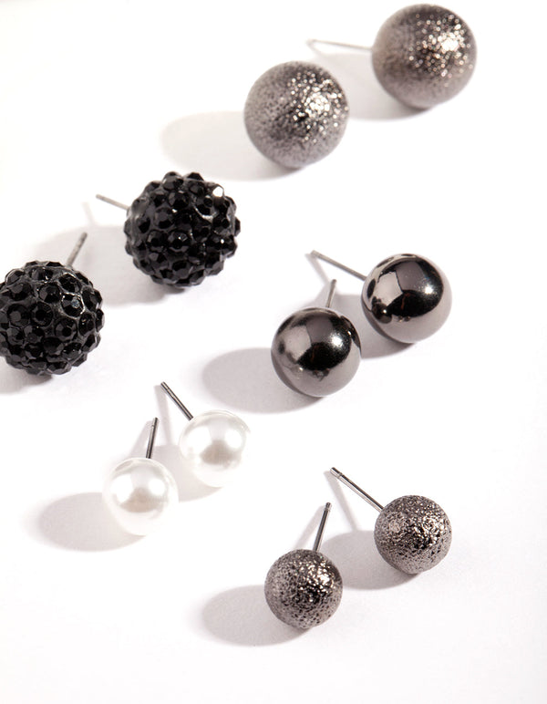 Zestaw kolczyków z perłową kulką w kolorze gunmetal