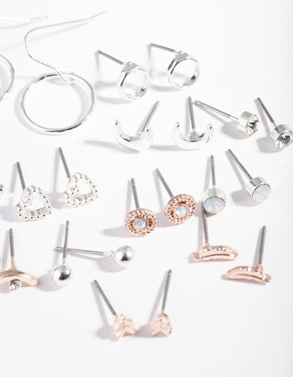 Mixed Metal Moon Heart Earring 12 Pack