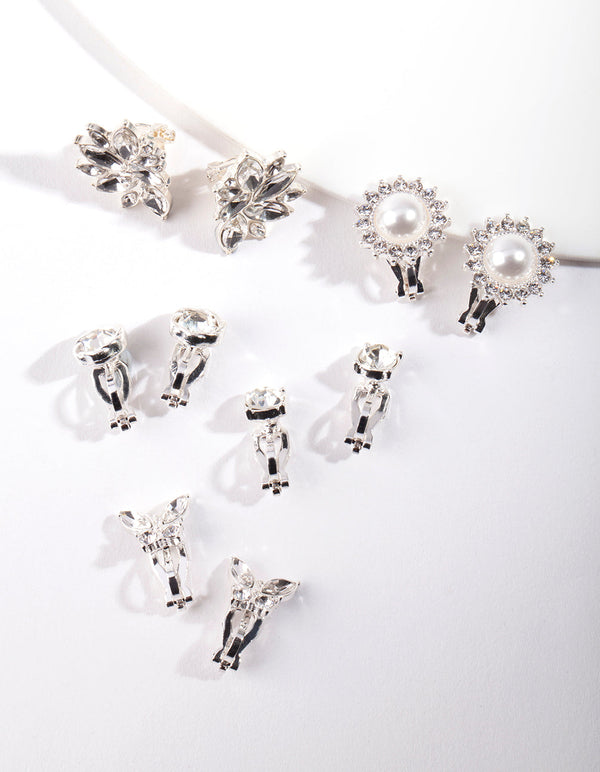 Silver Pearl Butterfly Earring 5 Pack
