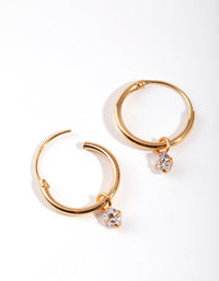 Gold Plated Sterling Silver Cubic Zirconia Dangle Hoop Earrings - link has visual effect only