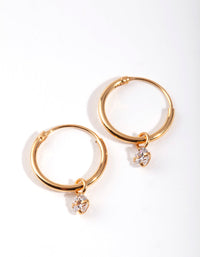 Gold Plated Sterling Silver Cubic Zirconia Dangle Hoop Earrings - link has visual effect only