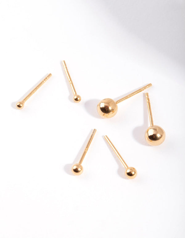 Zestaw 3 pozłacanych kolczyków z kulkami ze srebra próby 925