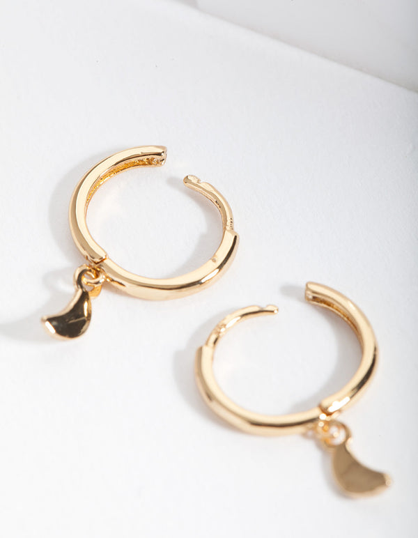 Gold Plated Sterling Silver Moon Charm Huggie Earrings