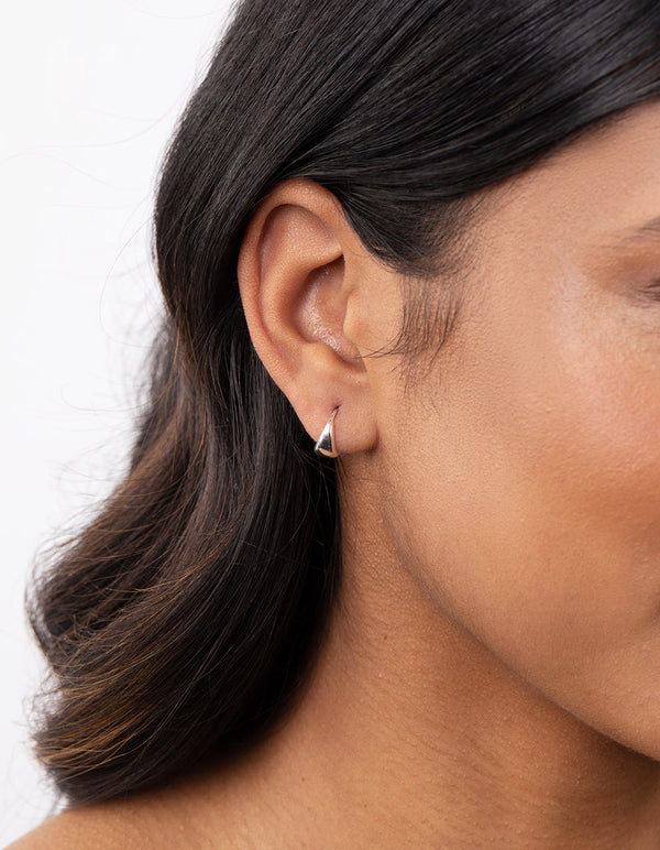 Sterling Silver Oval Chunky Huggie Earrings