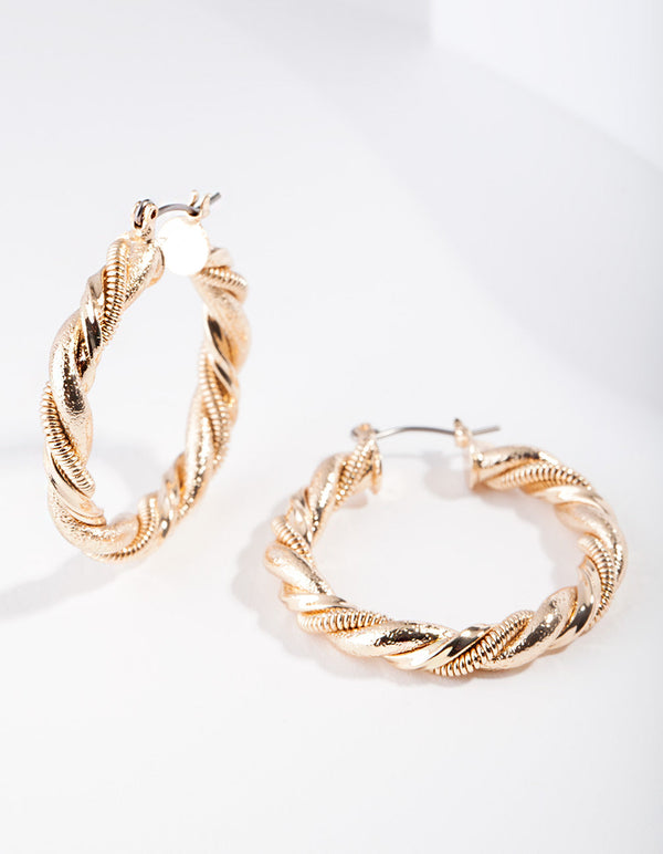 Real Gold Plated Twisted Hoop Earrings