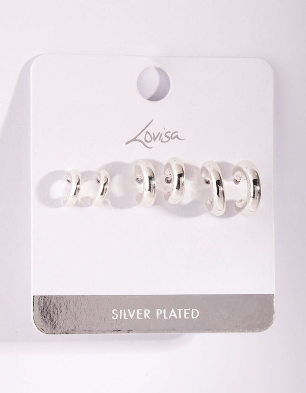 Real Silver Plated Huggie 3 Pack