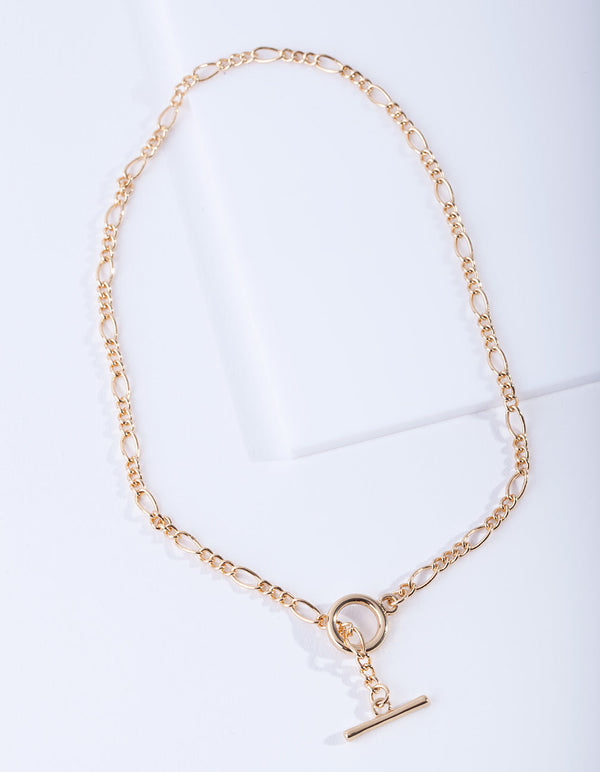 Real Gold Plated Figaro Chain T&O Short Necklace