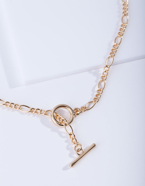 Real Gold Plated Figaro Chain T&O Short Necklace