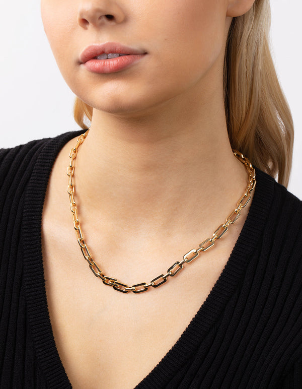 Real Gold Plated Rectangle Link Necklace