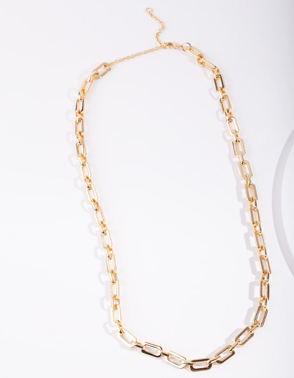 Real Gold Plated Rectangle Link Necklace