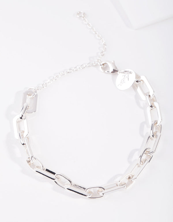 Real Silver Rectangle Chain Bracelet