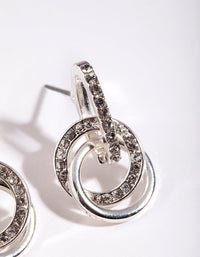 Silver Diamond Simulant Crystal Link Earrings - link has visual effect only
