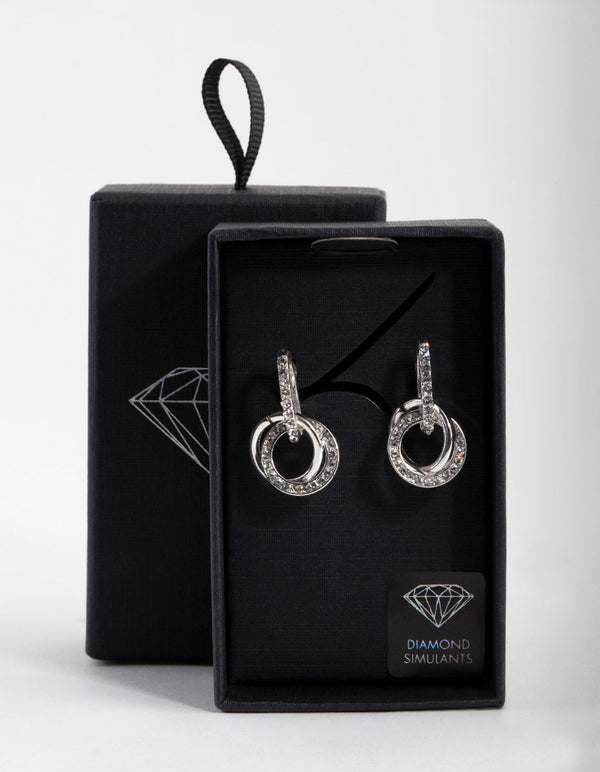 Silver Diamond Simulant Crystal Link Earrings