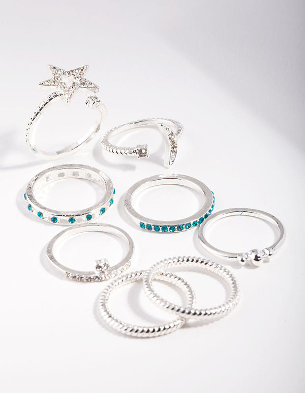Silver Blue Shooting Star Ring Pack