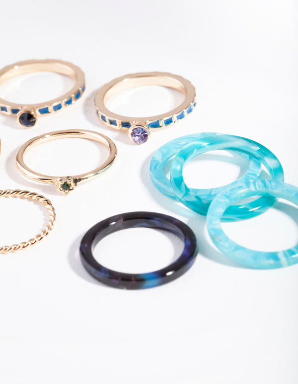 Navy Gold Acrylic Marble Ring Pack
