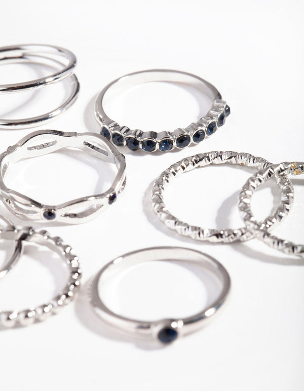 Rhodium Navy Textured Twist Ring Pack