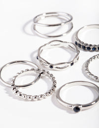 Rhodium Navy Textured Twist Ring Pack - link has visual effect only