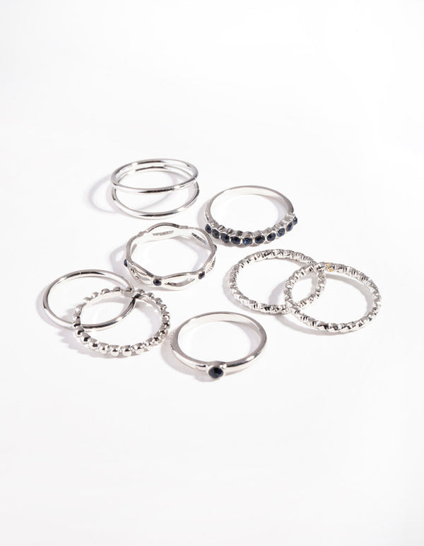 Rhodium Navy Textured Twist Ring Pack