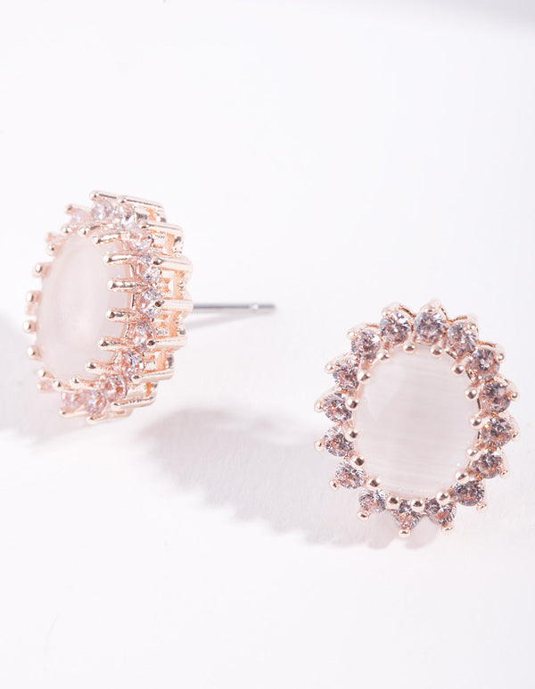 Rose Gold Diamond Simulant Floral Earrings