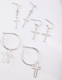 Silver Diamante Cross Earring 3 Pack - link has visual effect only