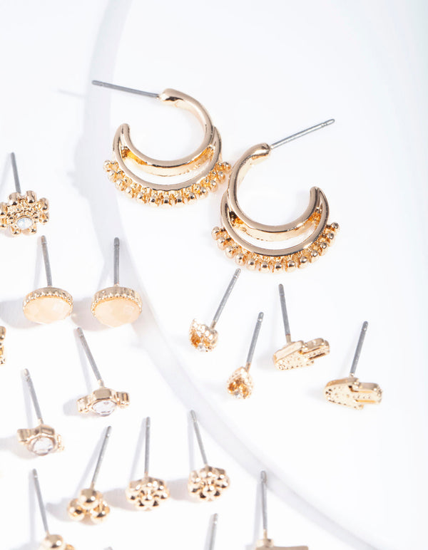 Gold Multi Diamante Earring 12 Pack