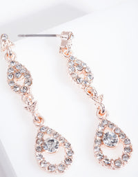 Rose Gold Diamante Teardrop Link Earrings - link has visual effect only