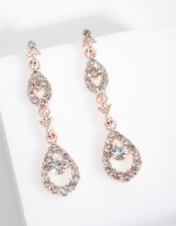Rose Gold Diamante Teardrop Link Earrings