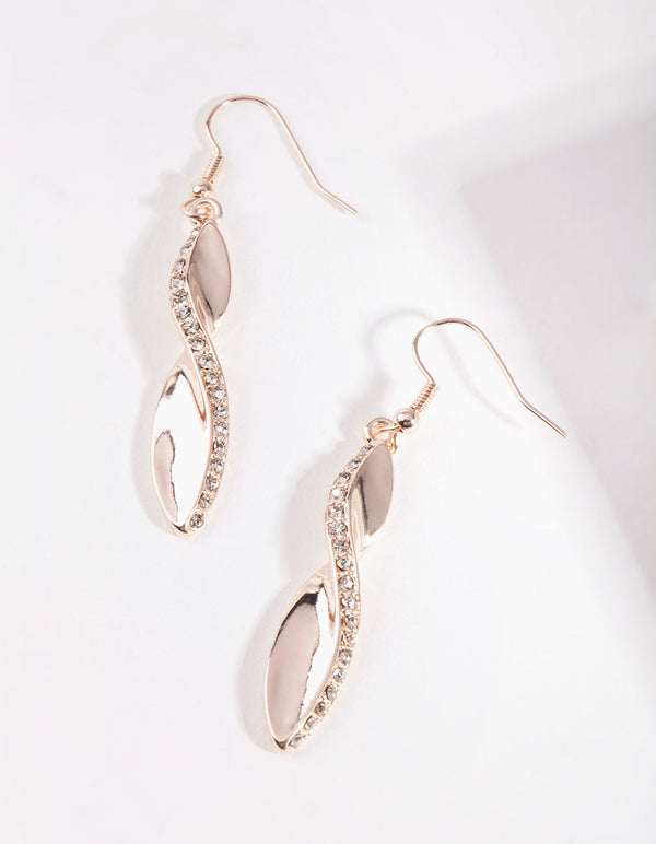 Rose Gold Diamante Curved Earrings