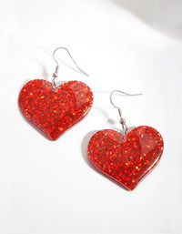 Red Glitter Heart Drop Earrings - link has visual effect only