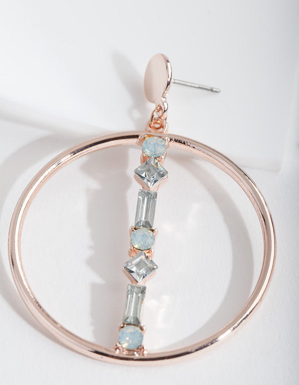 Rose Gold Circle Gem Earrings