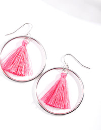 Pink Silver Tassel Drop Earrings - link has visual effect only