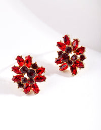 Gold Red Multi Diamante Earrings - link has visual effect only