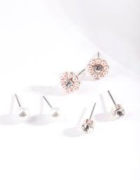 Rose Gold Pearly 3 Pack Stud Earring - link has visual effect only