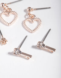 Rose Gold Heart Key Earring 3 Pack - link has visual effect only