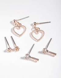 Rose Gold Heart Key Earring 3 Pack - link has visual effect only