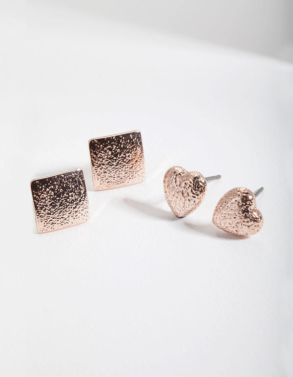 Rose Gold Textured Geometric Earring 2 Pack