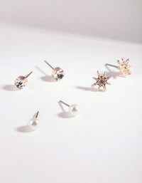 Rose Gold Pearly Diamante 3 Pack Earring - link has visual effect only