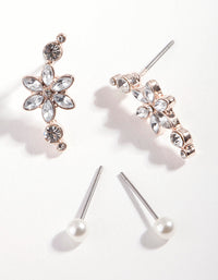 Rose Gold Diamante Double Crawler Earring Pack - link has visual effect only