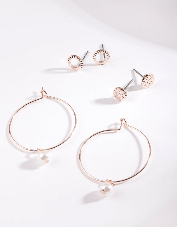 Rose Gold Pearl Hoop Earring 3 Pack