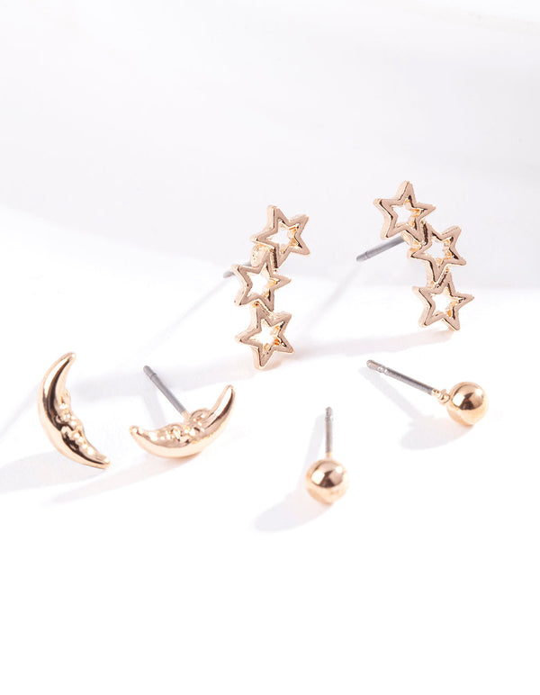 Gold Star Moon 3 Pack Earring