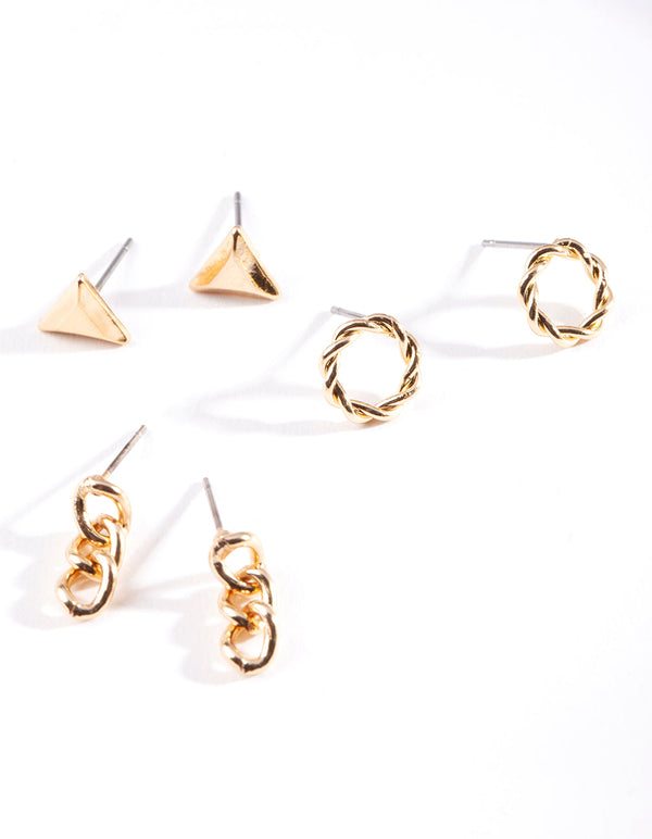 Gold Triangle 3 Pack Earring