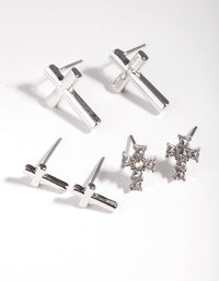 Rhodium Diamante Cross Earring 3 Pack - link has visual effect only