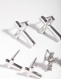 Rhodium Diamante Cross Earring 3 Pack - link has visual effect only